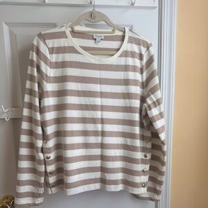 J. Crew Tan and White Striped Relaxed Top, SZ Large, NWOT!!